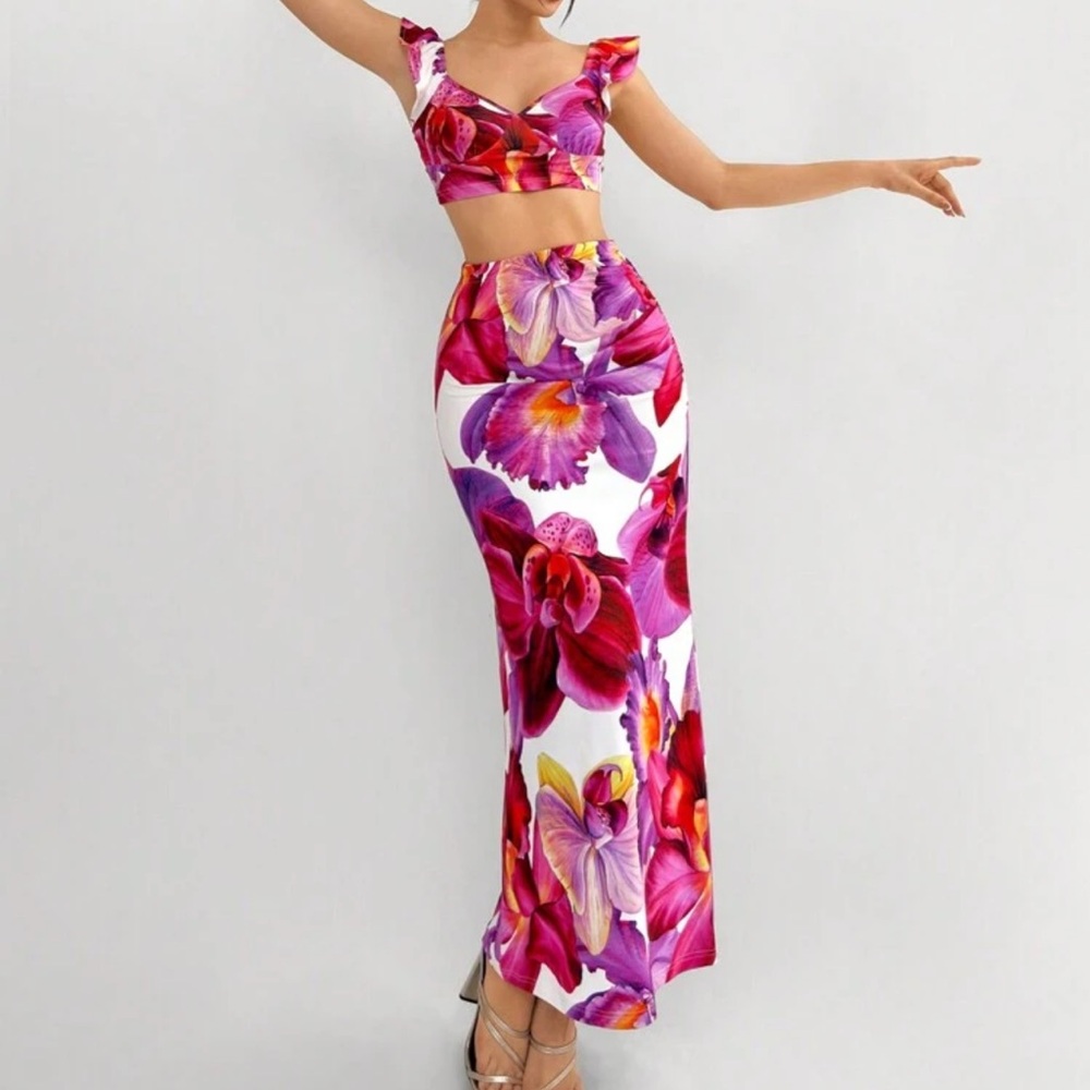 Floral Maxi Skirt and top - Pink and Purple